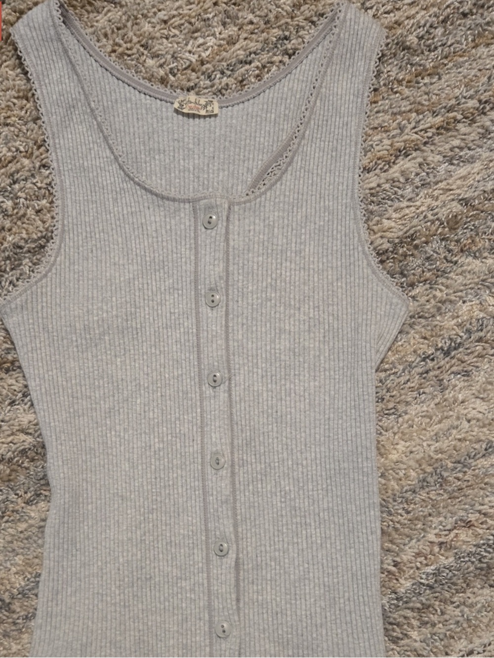 Free People Gray Ribbed Button-Front Tank